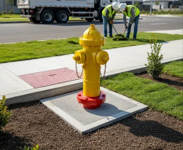 Instalación de hidrantes y muros con losetas